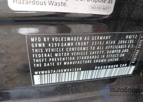 2013 Volkswagen Gti 4-Door из США, поврежденный, VIN WVWHD7AJ0DW041268